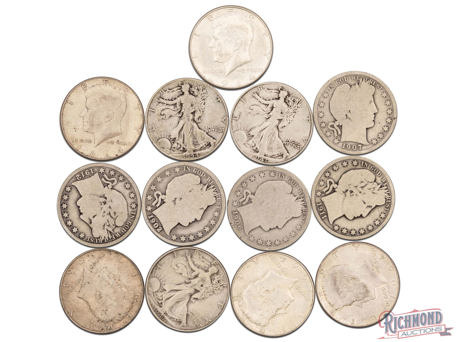 13 Coins, 1902, 1906-O, 1907, 1911, 1912-D, 1941, 1944, 1947, 1964 (5) (1 of 2)