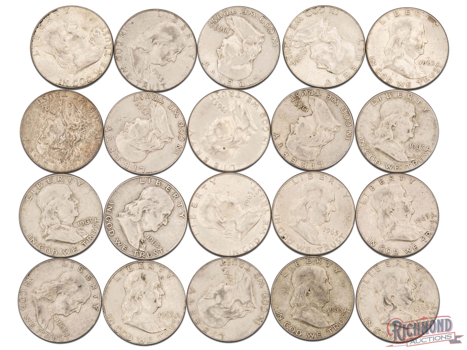 Roll of 20 1963 Franklin Half Dollars, VF-AU Condition (1 of 2)