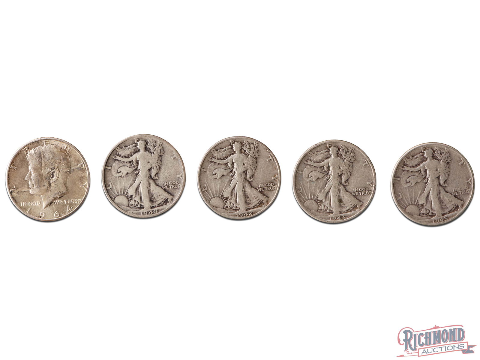 5 Coins, 1940, 1942, 1943, 1945, 1964, Various Conditions (1 of 2)