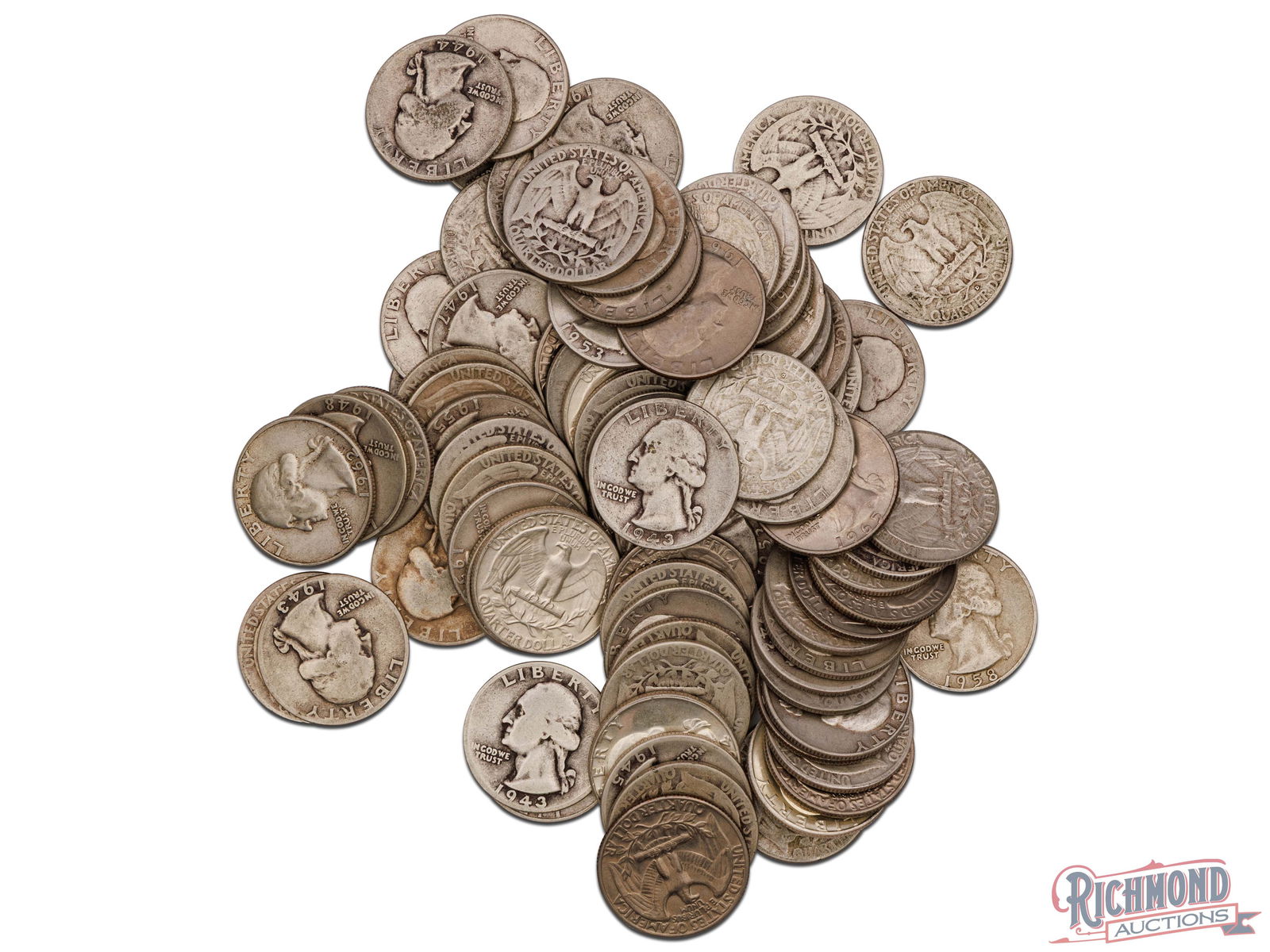 2 Rolls of Silver Quarters, Each Roll with 40 Silver Quarters, Various Dates and Conditions (1 of 1)