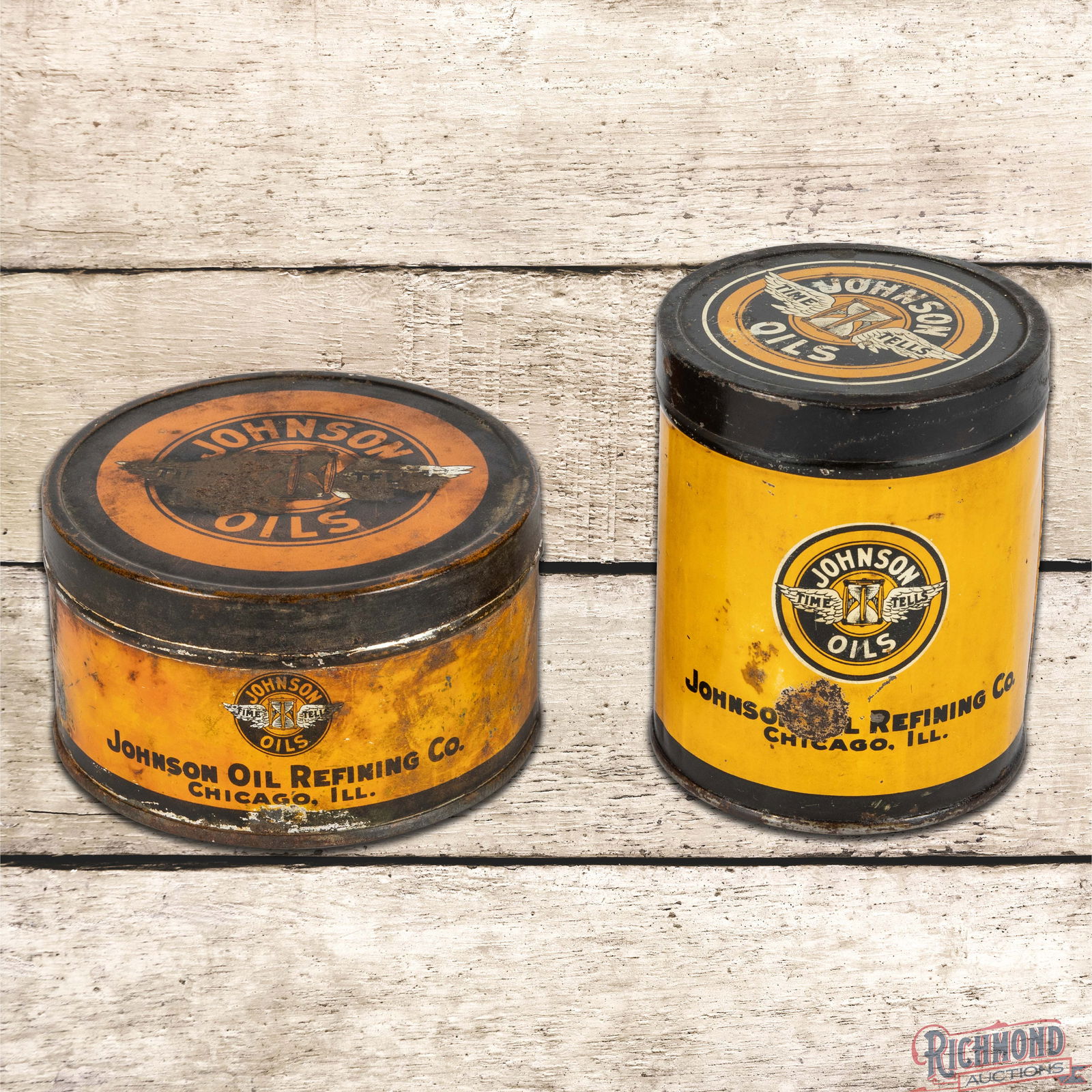 Group of 2 Johnson Oils Cup Grease 1 Pound Metal Cans