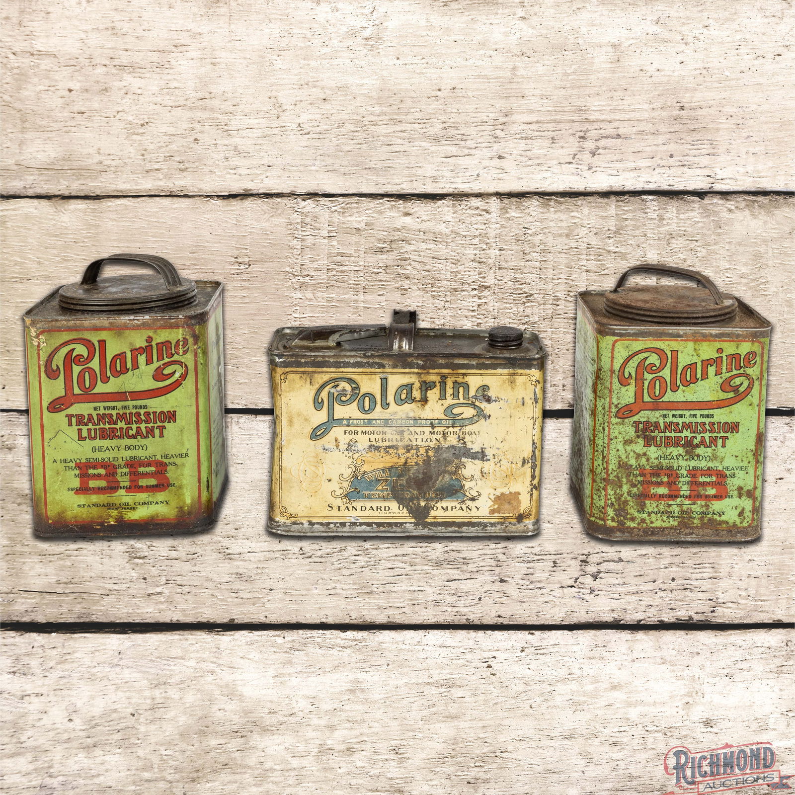 Group of 3 Standard Oil Polarine Metal Cans Half Gallon & Transmission Lubricants (1 of 5)