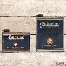 Pair of Standard Polarine Motor Oil Metal Advertising Cans Gallon & Half Gallon