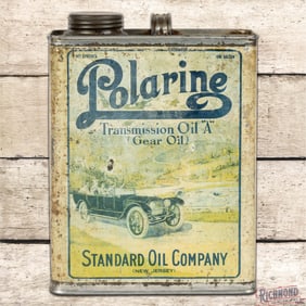 Polarine Standard Oil Company One Gallon Slim Advertising Can w/ Early Automobile