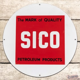 Sico Gasoline "The Mark of Quality" Petroleum Products Single Sided Tin Pump Plate Sign