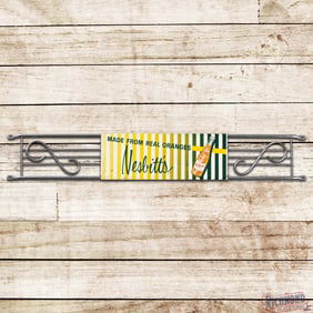 1958 Nesbitt's Real Oranges Single Sided Tin Door Push Sign w/ Bottle