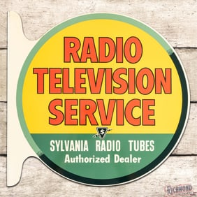 Outstanding Radio Television Service Sylvania Radio Tubes Authorized Dealer DS Tin Flange Sign
