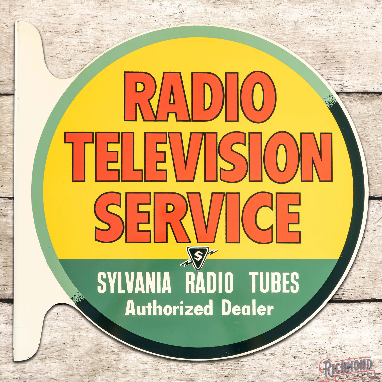 Outstanding Radio Television Service Sylvania Radio Tubes Authorized Dealer DS Tin Flange Sign (1 of 4)