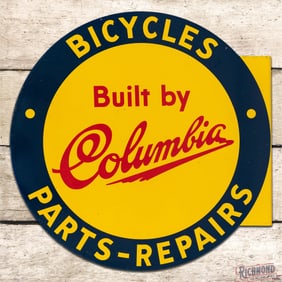 Columbia Bicycles Parts Repairs Double Sided Tin Flange Sign