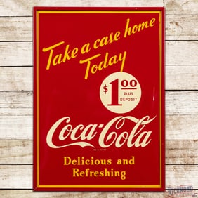 Outstanding 1949 Coca Cola "Take a Case Home Today" $1 "Delicious and Refreshing" Framed SS Tin Sign