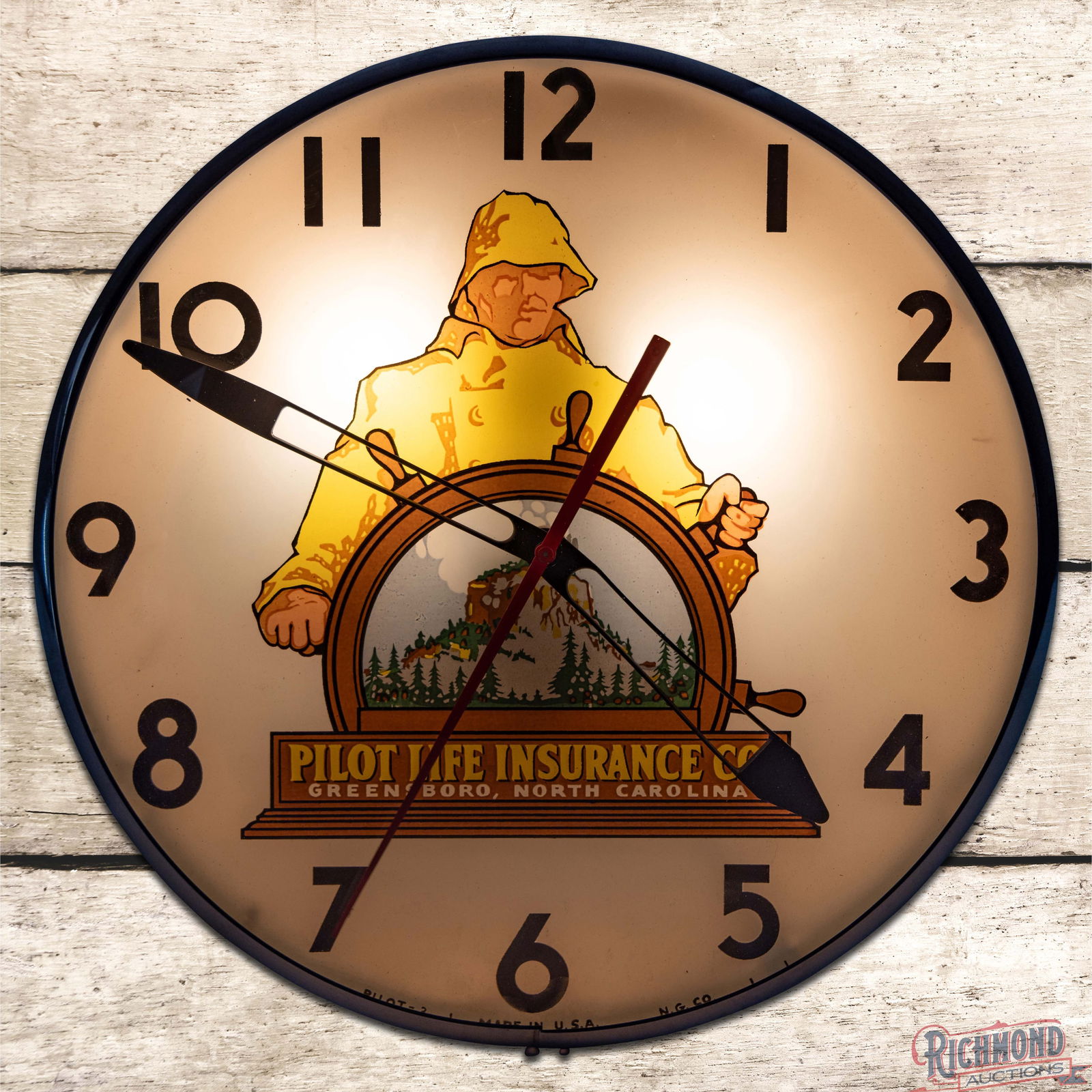 Pilot Life Insurance 15" Lighted Advertising Clock w/ Logo Greensboro NC (1 of 4)