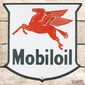 Mobiloil Gasoline Die Cut 15" Single Sided Porcelain Sign w/ Pegasus