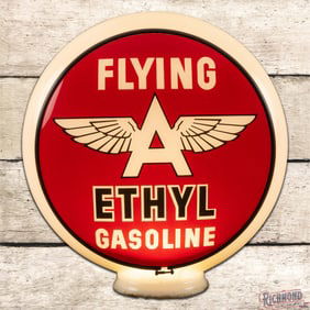 Flying A Ethyl Gasoline 13.5" Complete Gill Milk Glass Body Gas Pump Globe w/ Logo