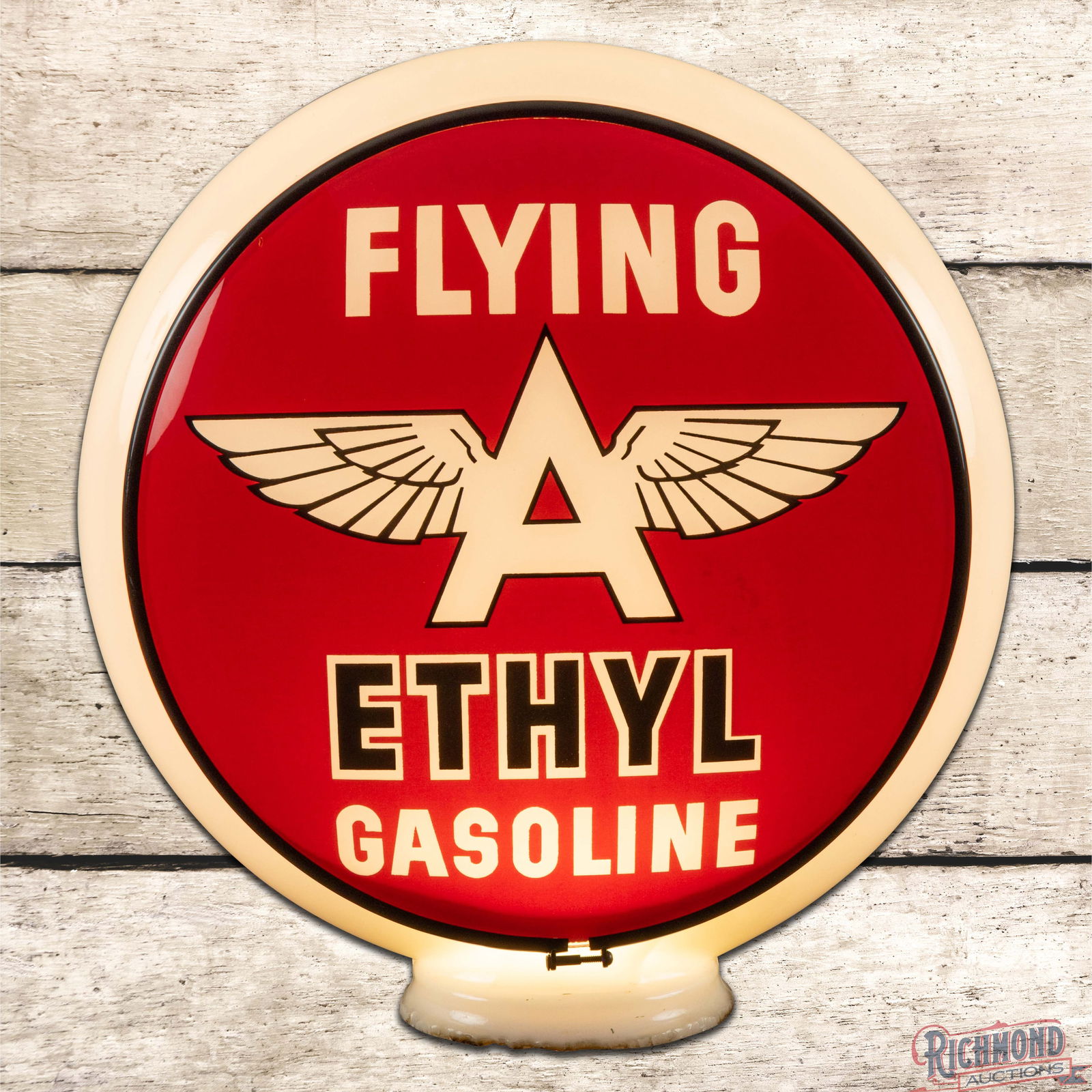 Flying A Ethyl Gasoline 13.5" Complete Gill Milk Glass Body Gas Pump Globe w/ Logo (1 of 6)