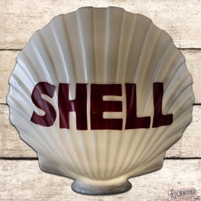 Outstanding Shell Gasoline OPC Milk Glass Clamshell Gas Pump Globe