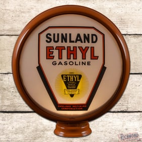 Impressive Sunland Ethyl Gasoline Single 15" Lens w/ HP Metal Gas Pump Globe Body