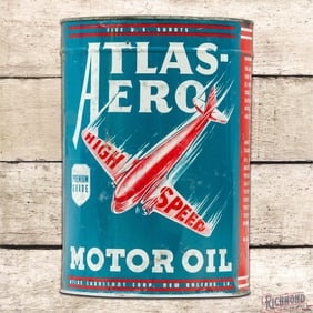 Atlas Aero "High Speed" Motor Oil Metal 5 Quart Can w/ Airplane