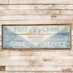 Early Gulf Supreme Oil Free Crank Case Service 8.5' SS Wooden Sign
