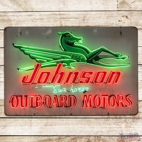 Johnson Sea Horse Outboard Motors 6' Single Sided Tin Neon Sign w/ Logo