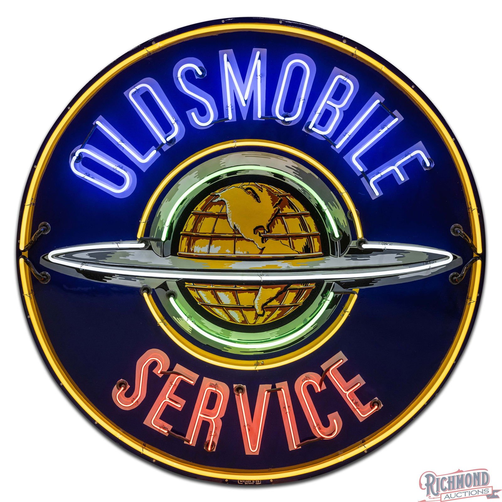 Oldsmobile Service 5' Single Sided Porcelain Neon Sign w/ World Logo - 2