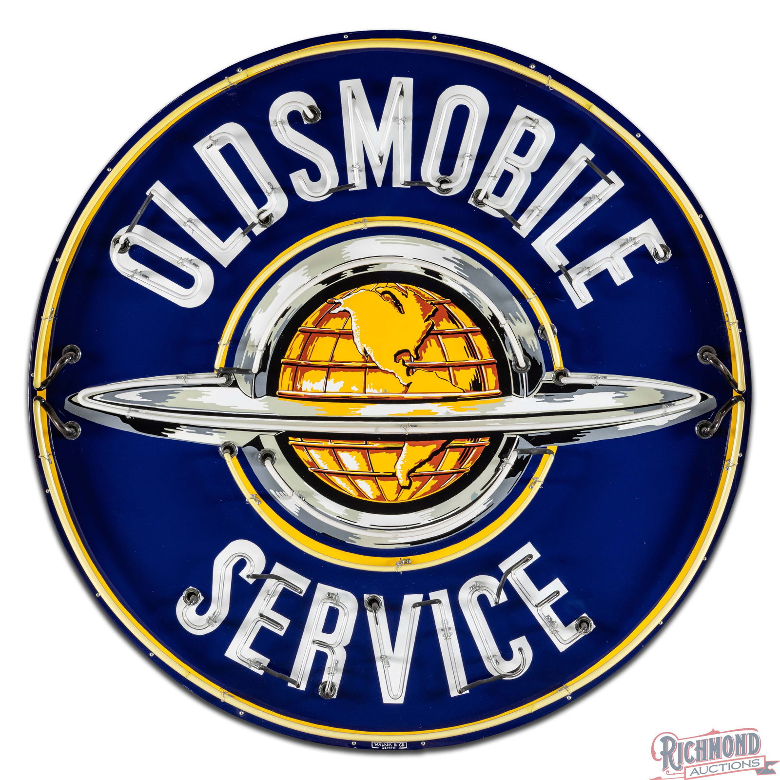 Oldsmobile Service 5' Single Sided Porcelain Neon Sign w/ World Logo - 3