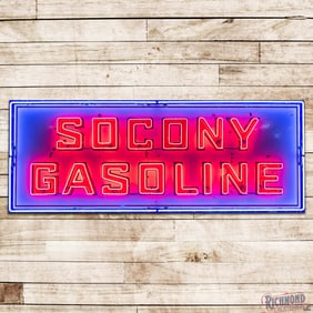 Early Socony Gasoline Single Sided Porcelain Neon Sign