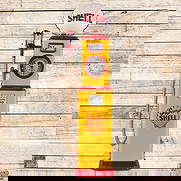 Bennett Model #150 Clockface Gas Pump Restored Super Shell Gasoline: Bennett Model #150 clockface gas pump has been professionally restored. The pump features vibrant yellow and red paint with high gloss and Super Shell decals on the doors. The finish is very clean