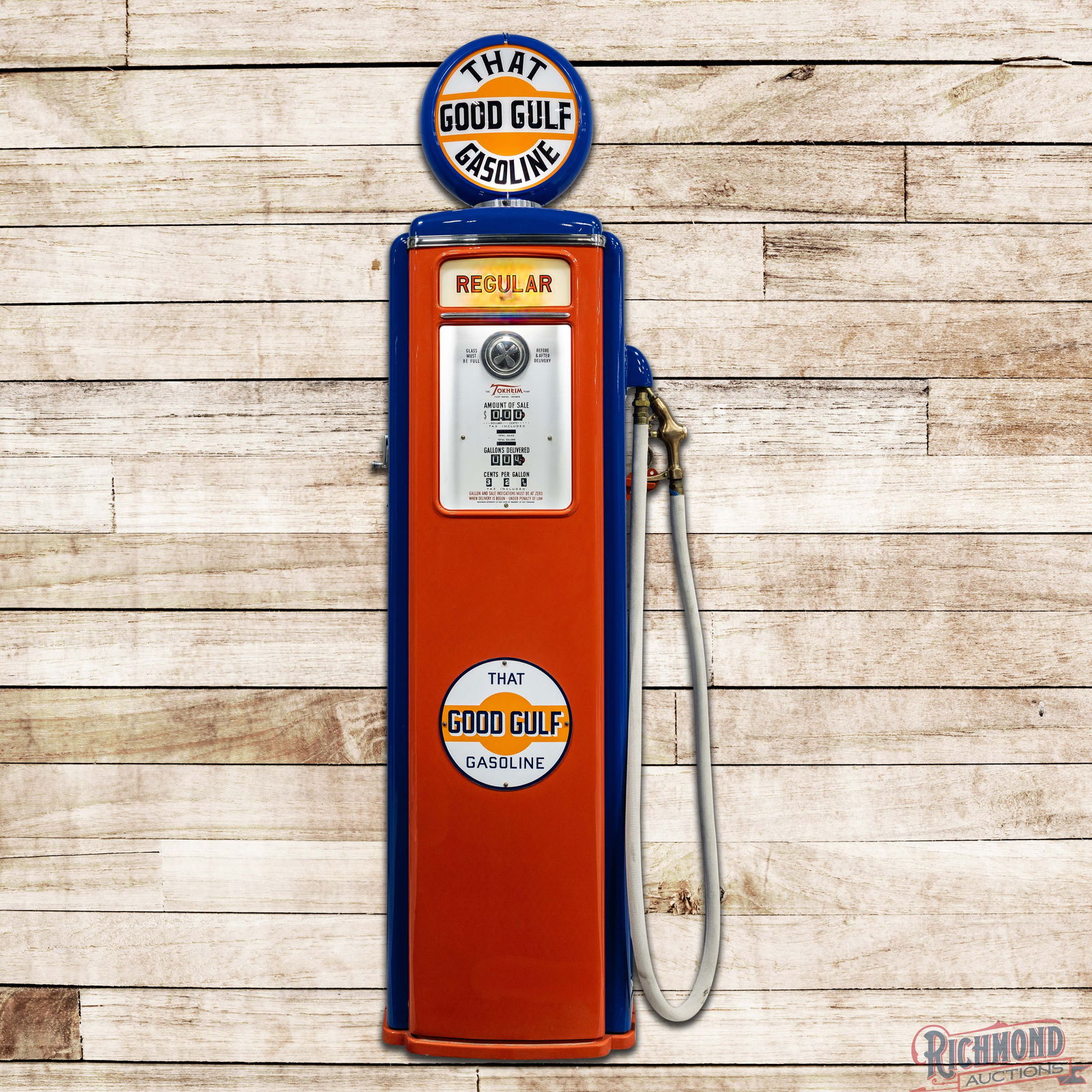 Tokheim Model #39 Computing Gas Pump Restored That Good Gulf Gasoline: Tokheim Model #39 computing gas pump has been professionally restored. The pump features classic Gulf colors with vibrant paint, high gloss and minor surface imperfections. The pump includes