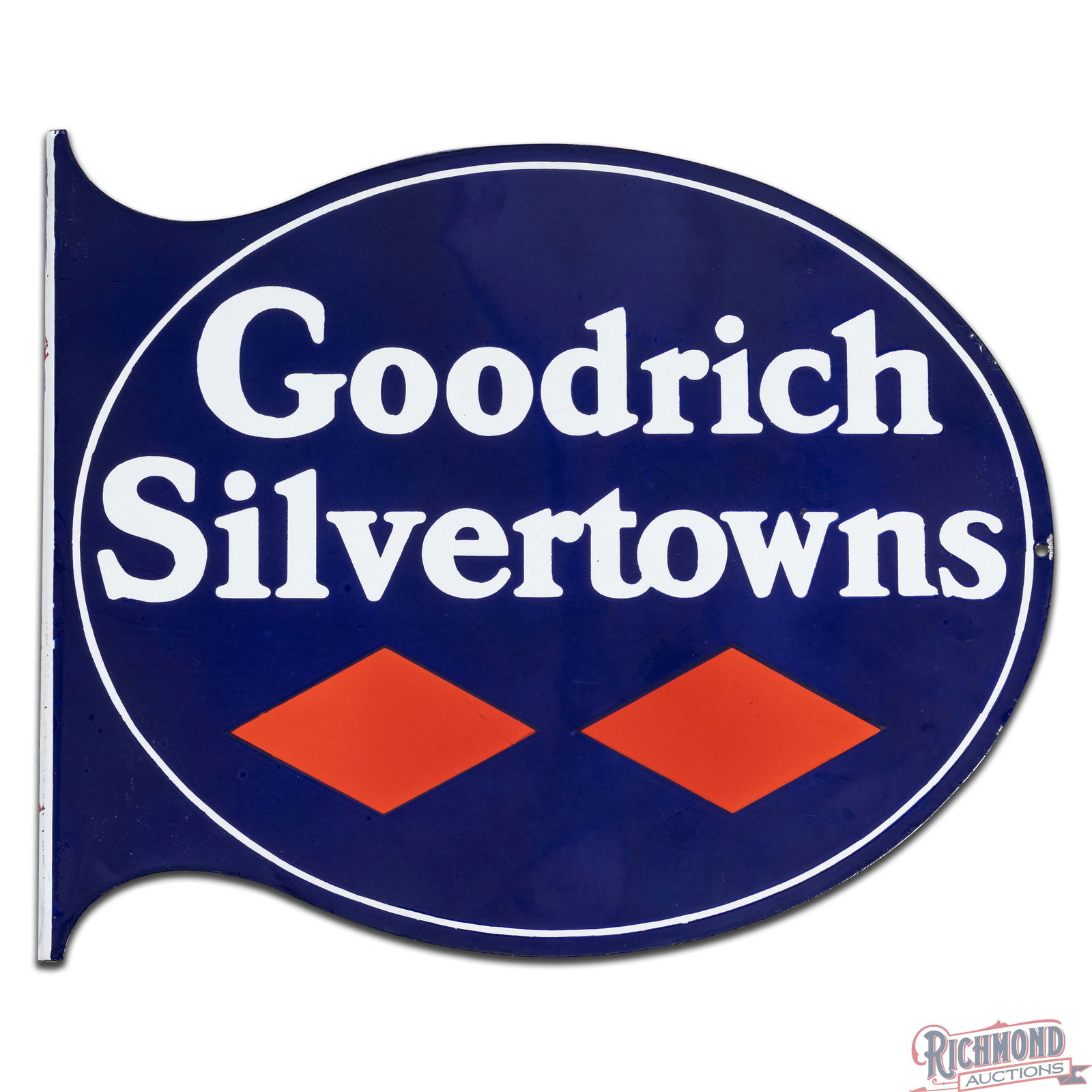 Impressive Goodrich Silvertowns Tires Double Sided Porcelain Flange Sign - 2