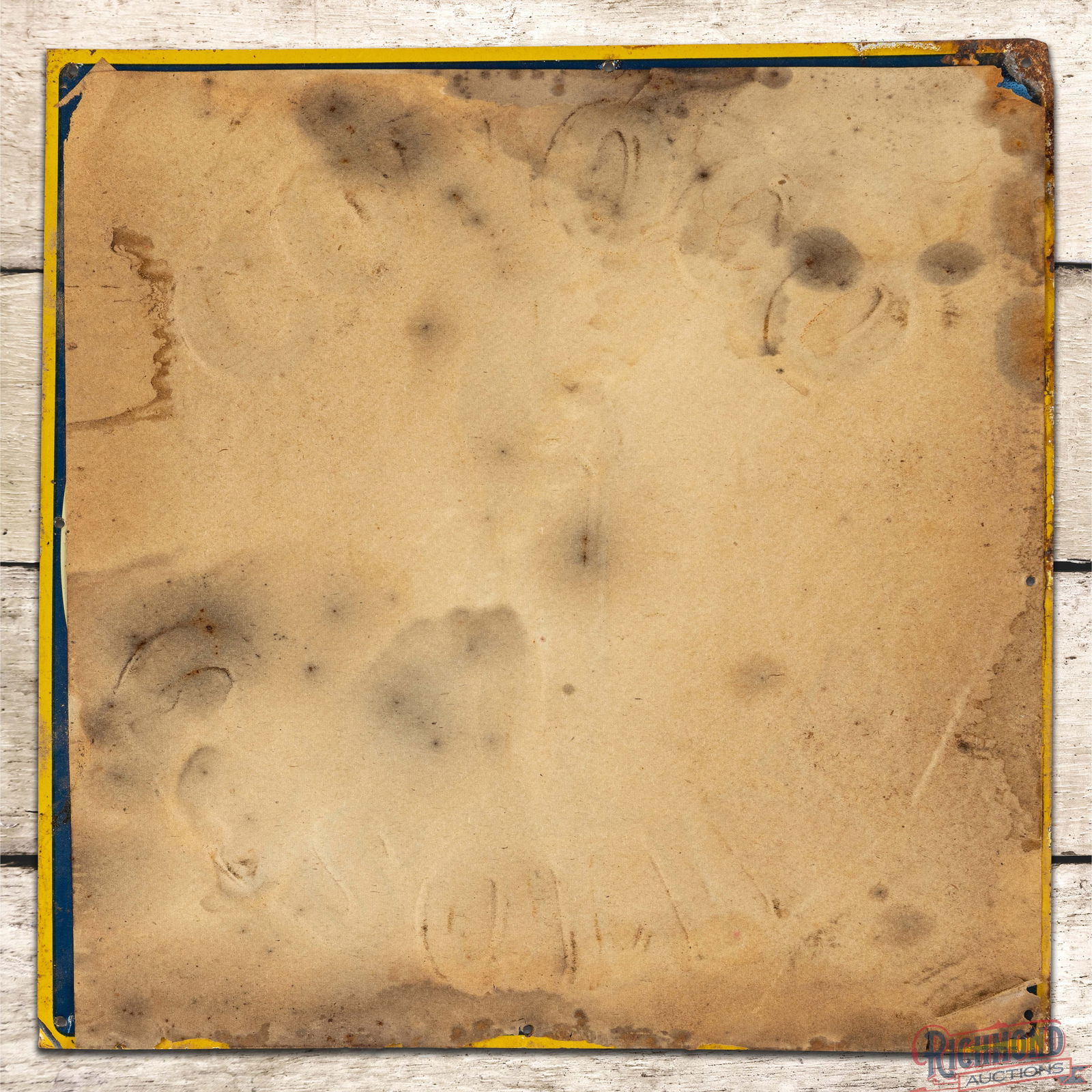 Amazing NOS Conoco Gasoline Emb. Single Sided Tin Sign w/ Solder & Factory Paper: NOS (New Old Stock) SST (Single Sided Tin) embossed sign with the original paper has excellent color and shine. This amazing find features a detailed early Minuteman graphic in the field. The display