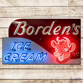 Borden's Ice Cream 5' Single Sided Porcelain Factory Neon Sign w/ Elsie the Cow