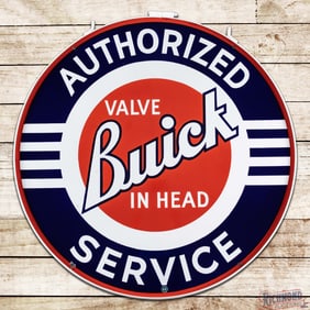 Buick Valve in Head Authorized Service 42" Double Sided Porcelain Sign w/ Ring "Small B"