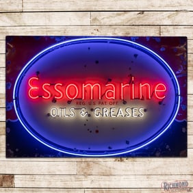 Rare Esso Marine Oils & Greases 7.5' Single Sided Porcelain Neon Sign