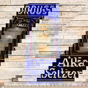 Alka Seltzer Drugs Be Wise Alkalized 6.5' Porcelain Factory Neon Sign w/ Animated Reverse on Glass: SSP (Single Sided Porcelain) factory neon sign with reverse on glass center panel and the original metal can has excellent color and gloss. The center reverse on glass panel features a motion light on