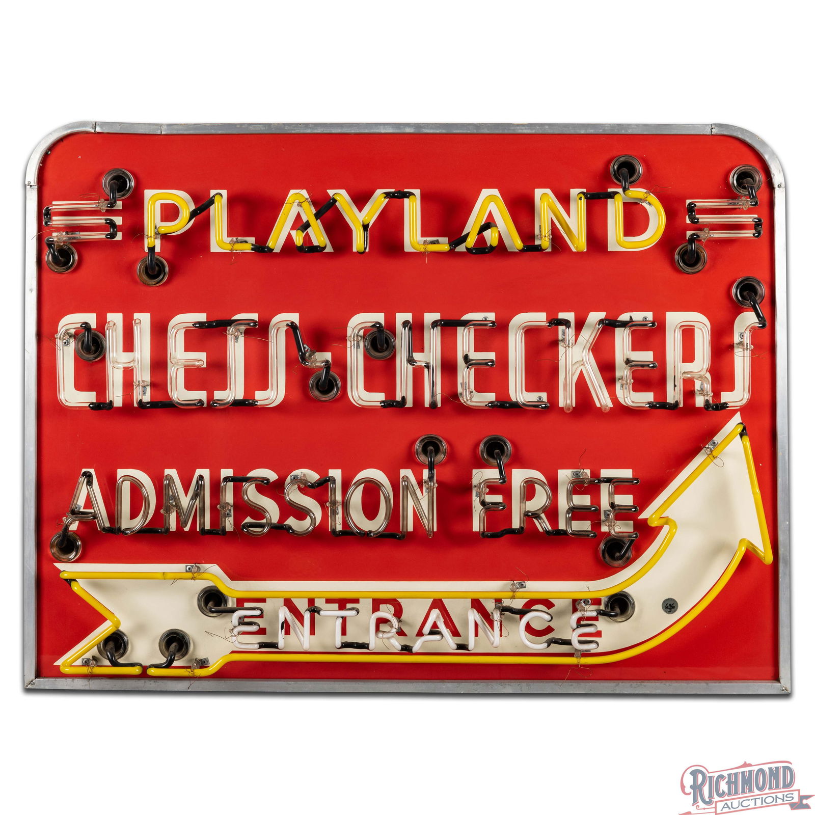 Rare Playland Chess Checkers Admission Free Entrance 4' Factory Neon Sign w/ Arrow - 3