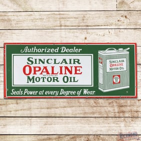 Sinclair Opaline Motor Oil Authorized Dealer 4' Single Sided Porcelain Sign w/ Early Gallon Oil Can