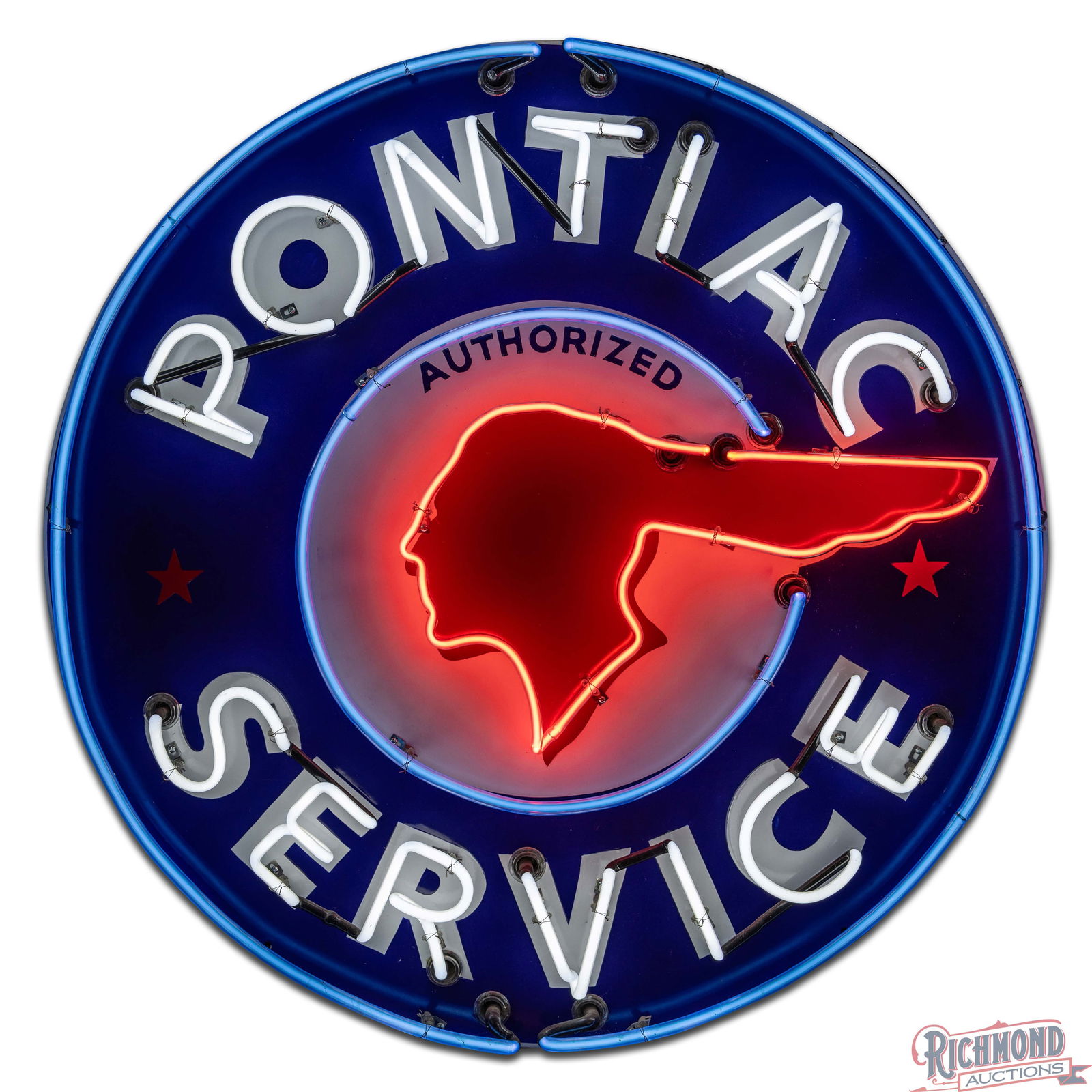 Pontiac Authorized Service 42" Single Sided Porcelain Neon Sign w/ Full Feather Logo - 2