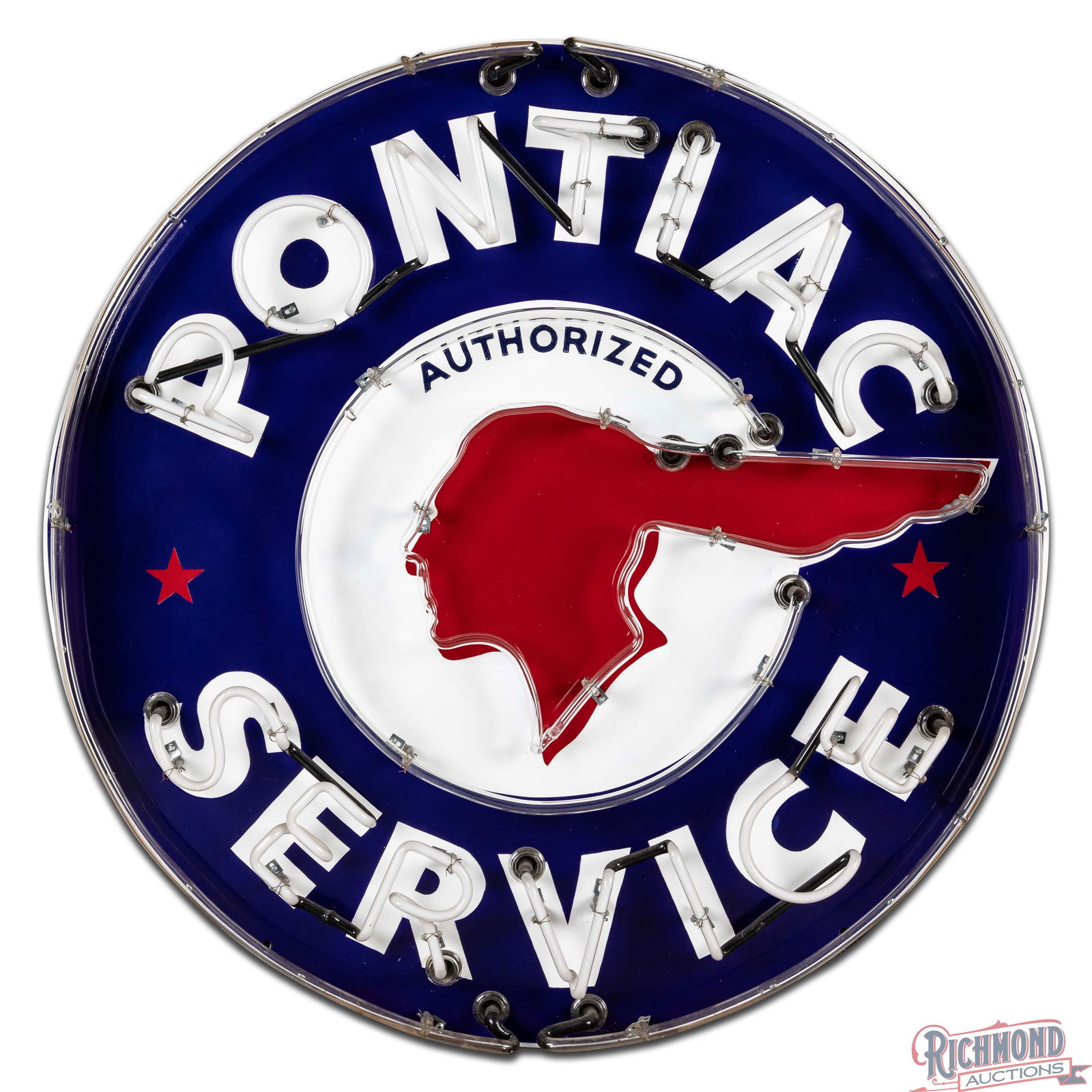 Pontiac Authorized Service 42" Single Sided Porcelain Neon Sign w/ Full Feather Logo - 3
