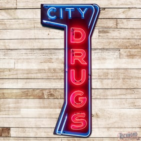 City Drugs 10' Die Cut Single Sided Porcelain Factory Neon Sign
