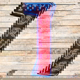 City Drugs 10' Die Cut Single Sided Porcelain Factory Neon Sign: SSP (Single Sided Porcelain) die cut multi-piece factory neon sign with a new metal can has excellent color and gloss. The sign features a unique shape with brilliant two-color neon. The field exhibit