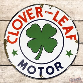 Scarce Clover-Leaf Motor Gasoline Single Sided Porcelain Pump Plate Sign Louisiana