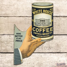 Rare White House Coffee "None Better at Any Price" Double Sided Tin Die Cut Flange Sign
