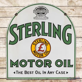 Sterling Motor Oil "The Best Oil in Any Case" Double Sided Porcelain Tombstone Sign w/ Logo