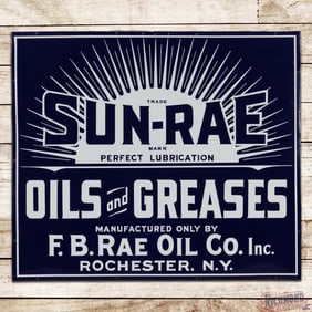 Rare Sun-Rae Oils and Greases "Perfect Lubrication" 36" Single Sided Porcelain Sign