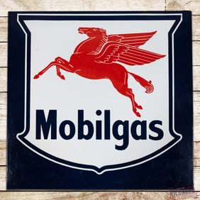 Excellent Mobilgas 5' Single Sided Porcelain Sign w/ Pegasus & Shield Logo