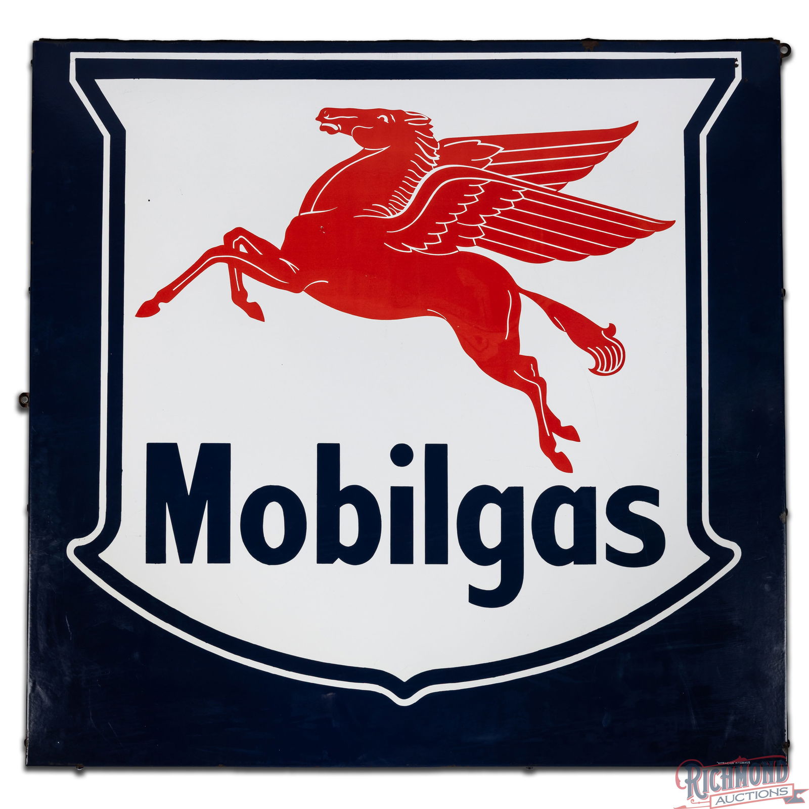Excellent Mobilgas 5' Single Sided Porcelain Sign w/ Pegasus & Shield Logo - 2