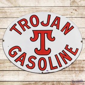 Fantastic Trojan Gasoline Double Sided Porcelain Sign w/ Logo