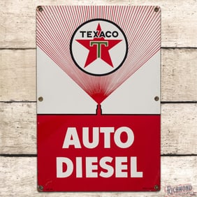 Oustanding 1965 Texaco Auto Diesel Single Sided Tin Gas Pump Plate Sign