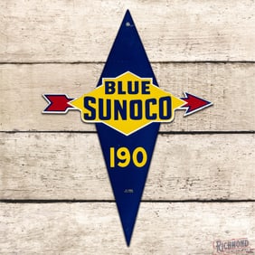 Blue Sunoco 190 Single Sided Tin Die Cut Gas Pump Plate Sign