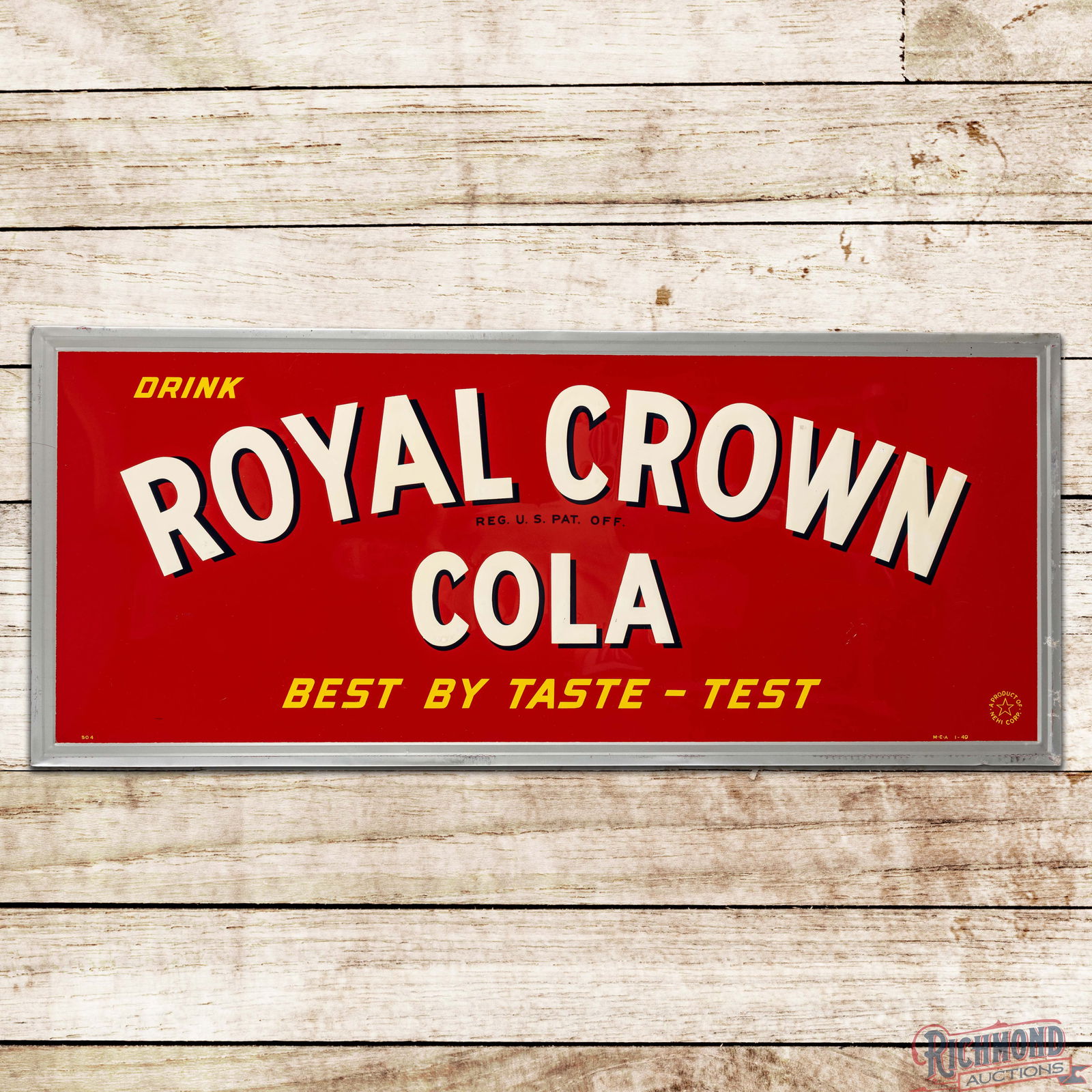1949 Drink Royal Crown Cola "Best by Taste Test" Emb. Single Sided Tin Sign (1 of 3)